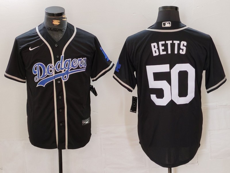 Men Los Angeles Dodgers #50 Betts Black Fashion Nike 2024 MLB Jersey style 715